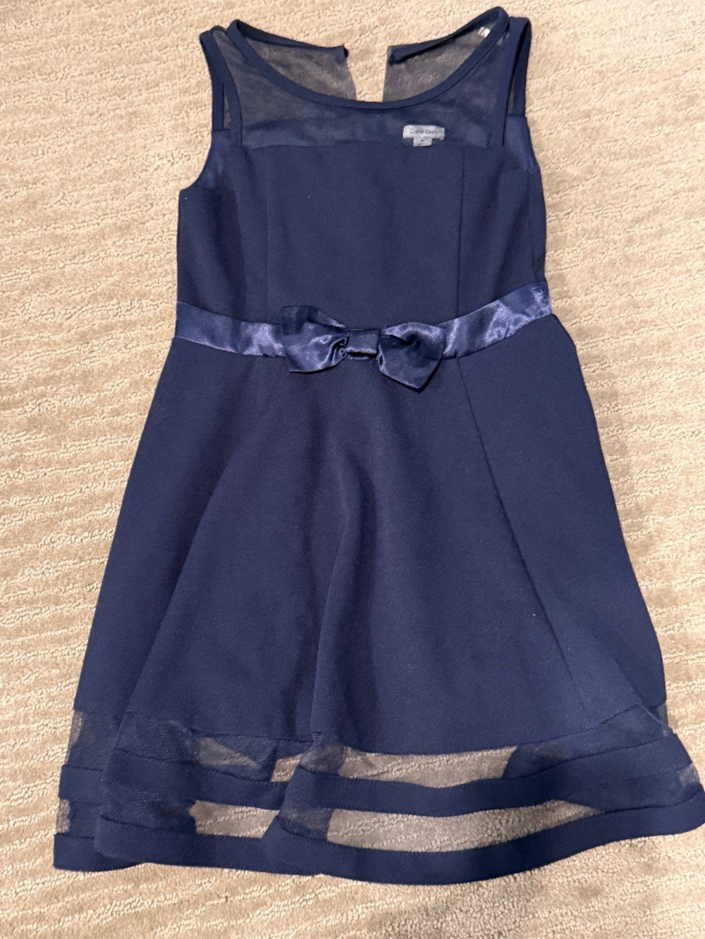 Calvin Klein Big Girls Illusion Mesh Bow Front Dress Size 8